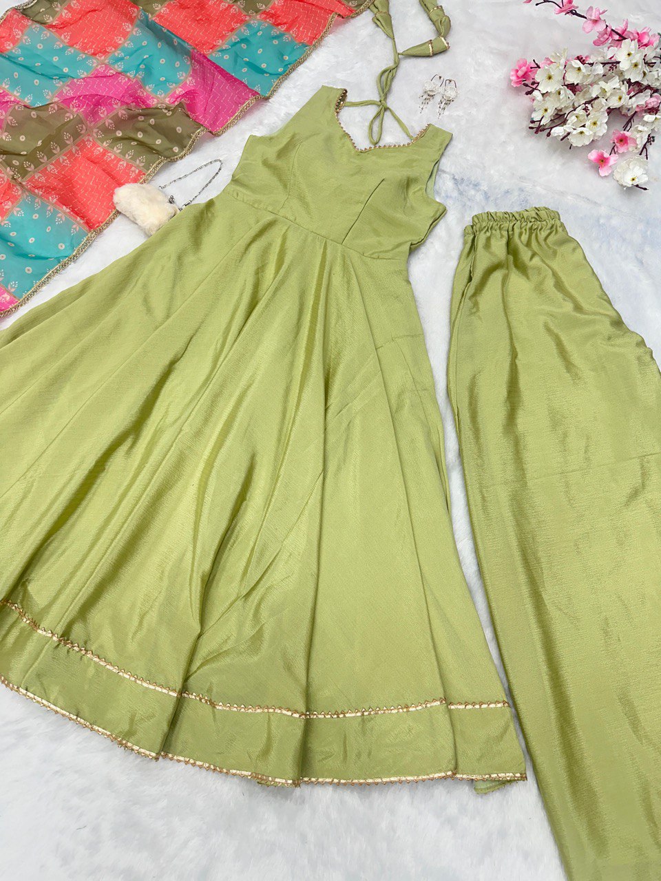 Mehendi Elevate your style stunning Flame Anarkali Suit