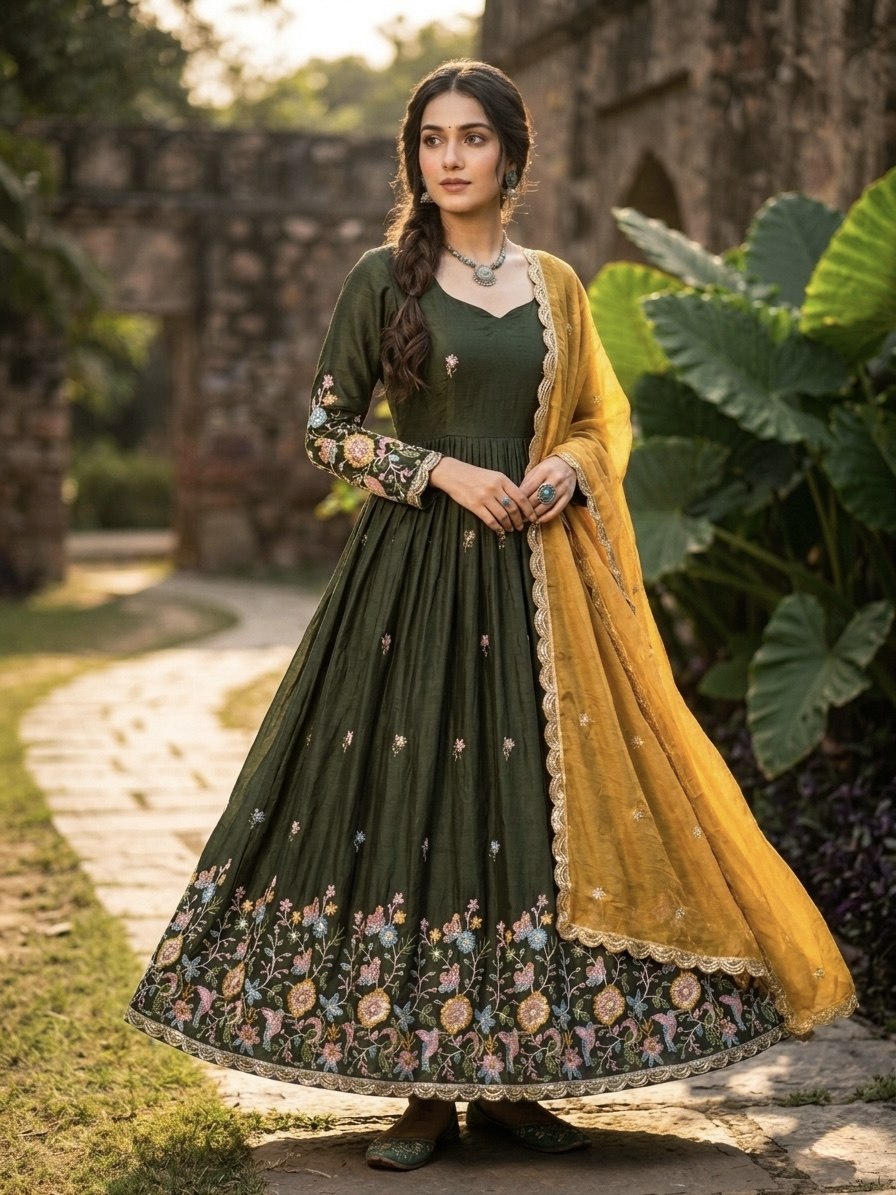 Mehendi Fendi Sequins Silk Gown