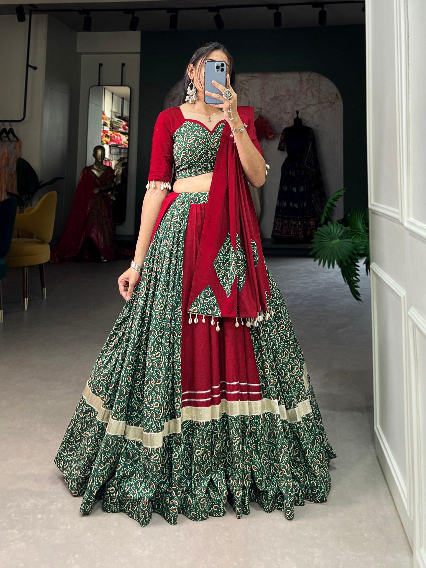 Mehendi Green Gota Patti Lace Border Worked Navratri Lehenga Choli Set