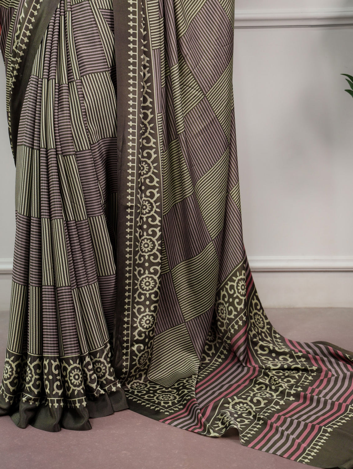 Mehendi Printed Satin Silk Saree