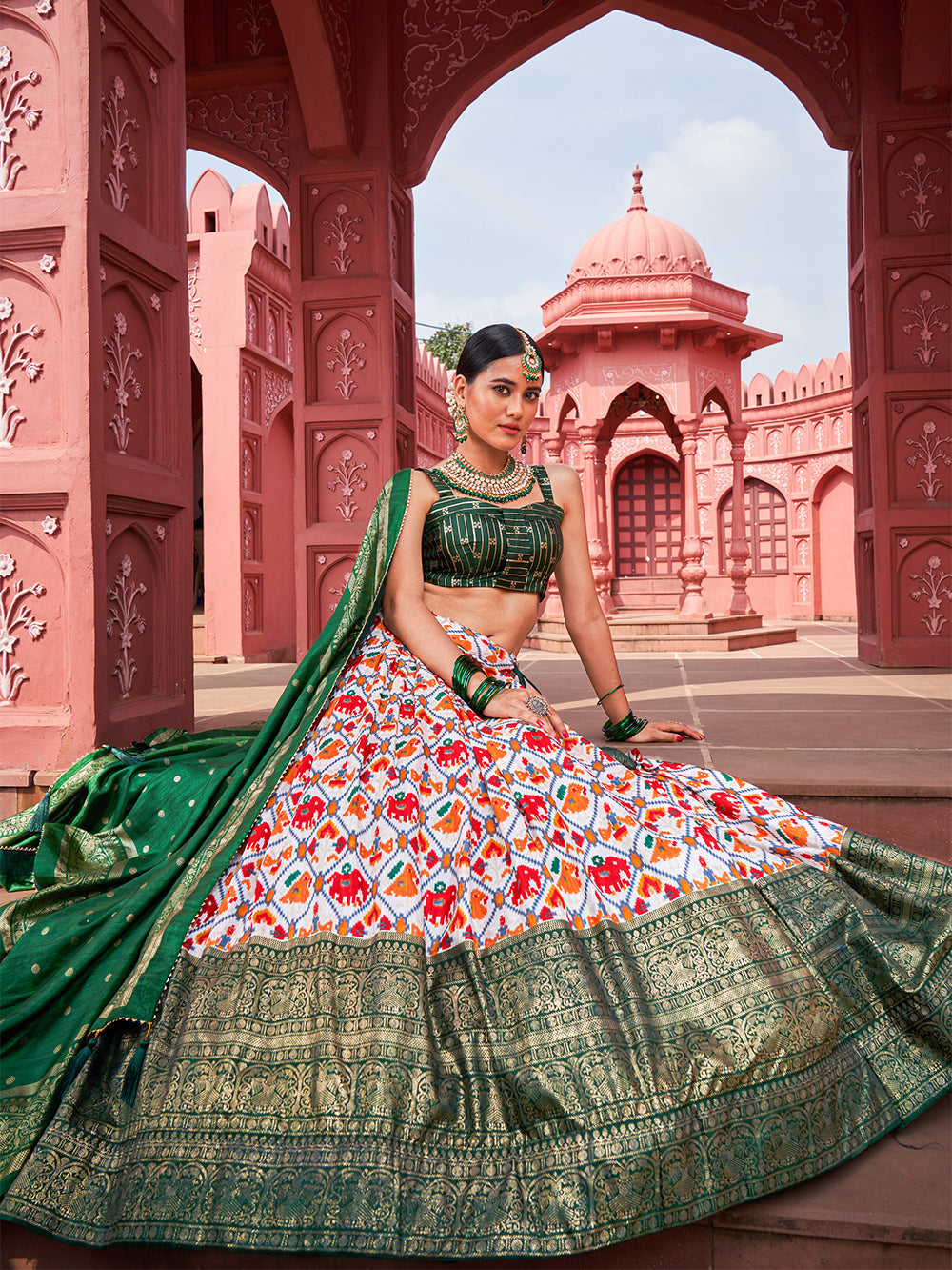 Green Color Patola Printed Dola Silk Lehenga Choli