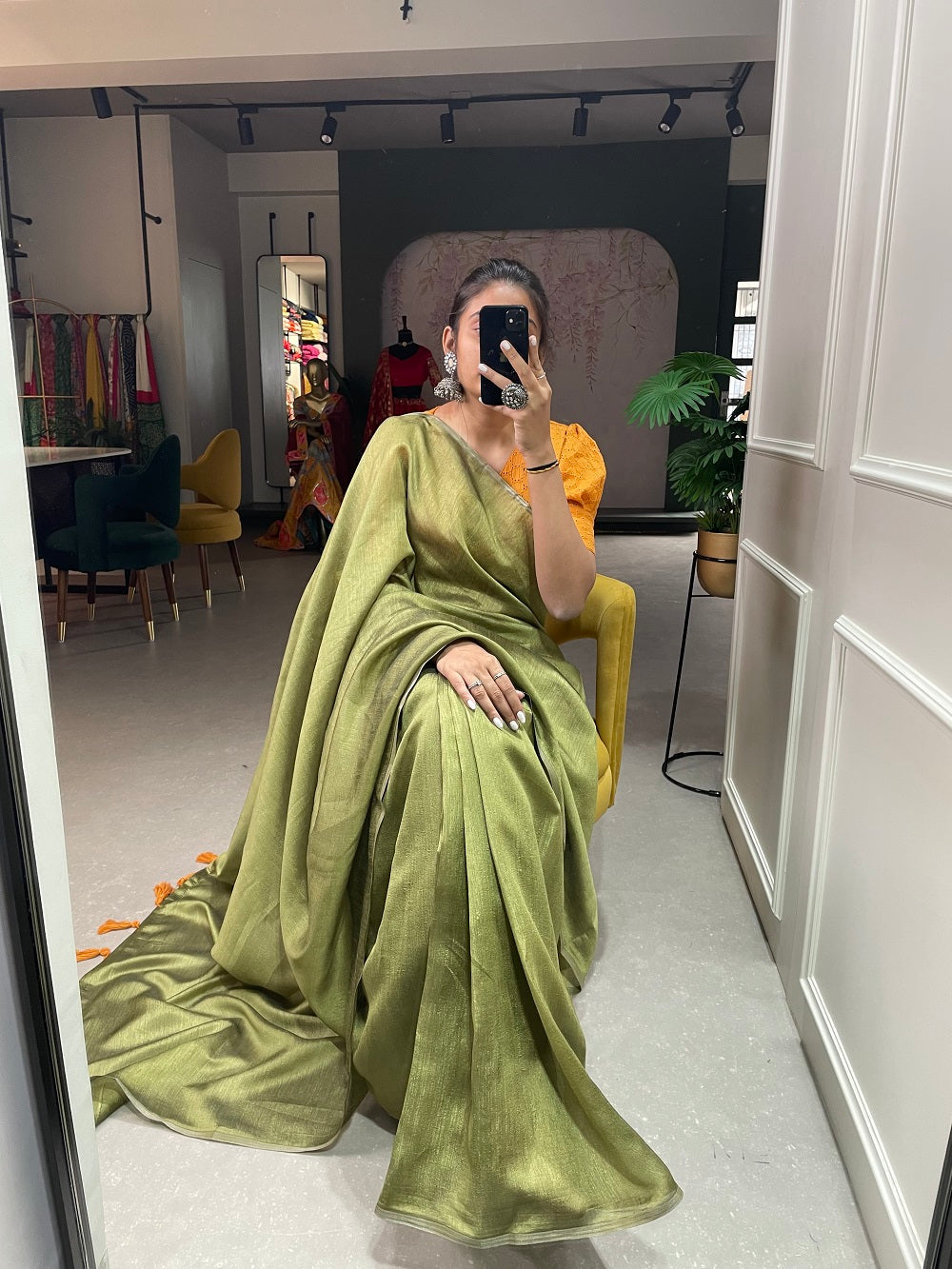 Mehendi Color Melanin Silk Saree