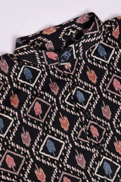 Designer Printed Black Color Kurta for Mens Wear Collection