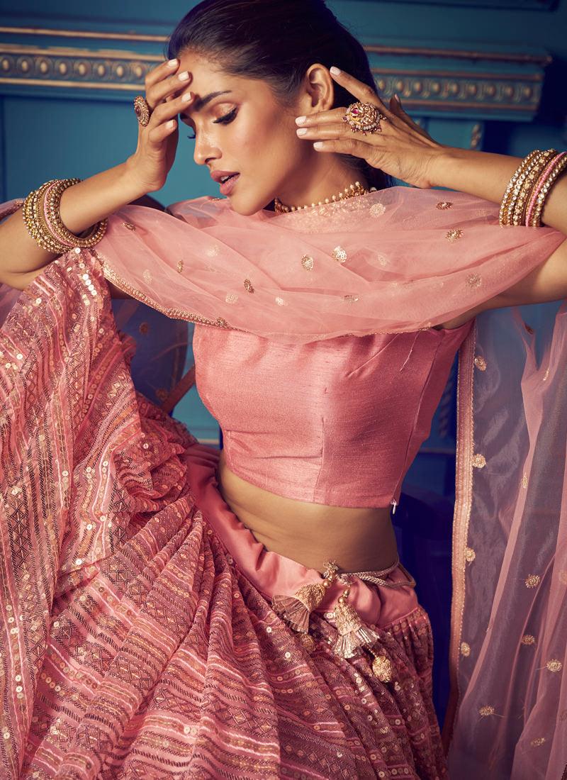 Mesmerizing Barbie Pink Soft Net Sequin Work Ethnic Lehenga Choli