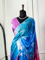 Mesmerizing Multicolor Digital Printed Satin Silk Saree with Foil Work - Wedding Elegance