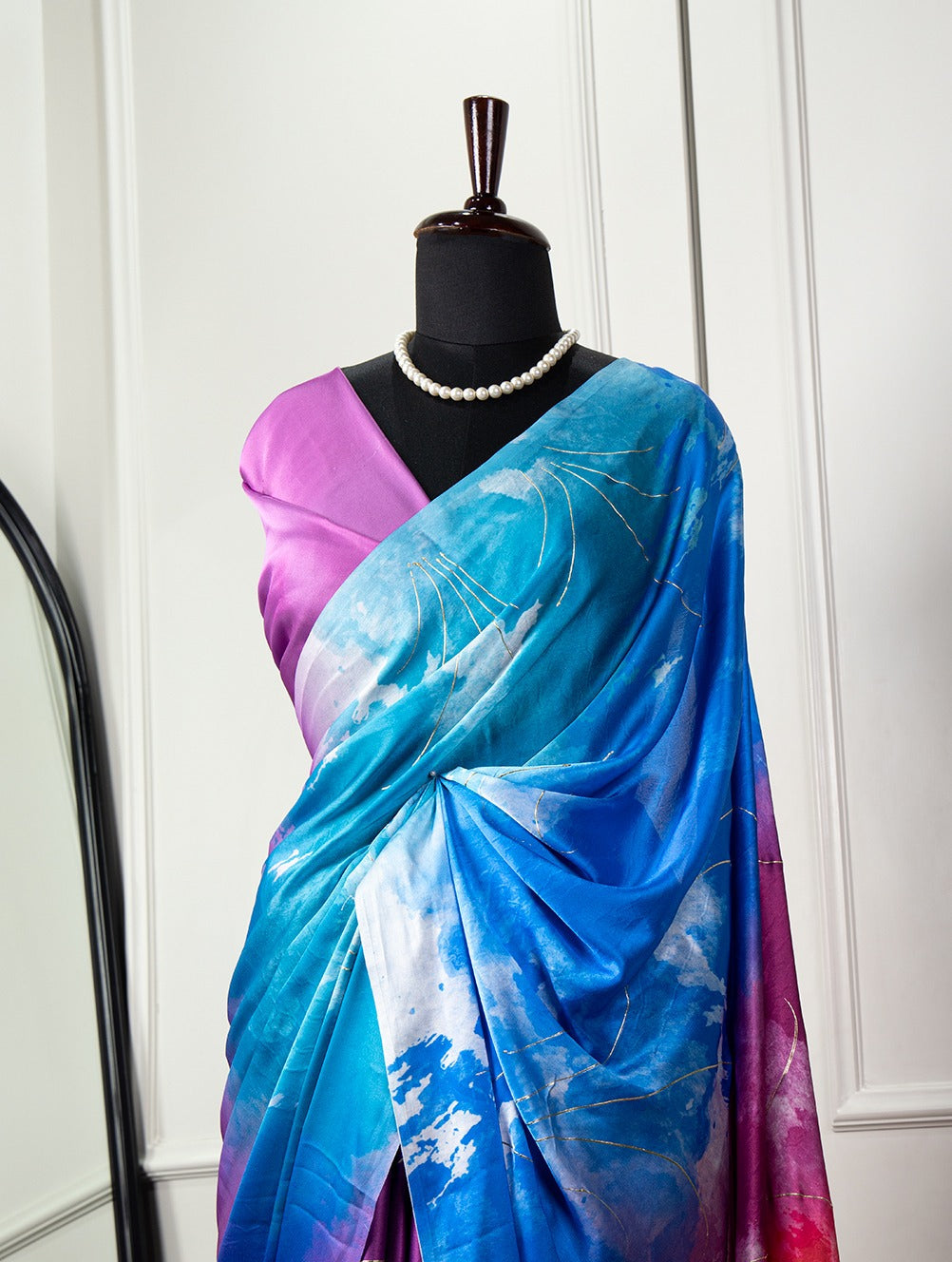 Mesmerizing Multicolor Digital Printed Satin Silk Saree with Foil Work - Wedding Elegance
