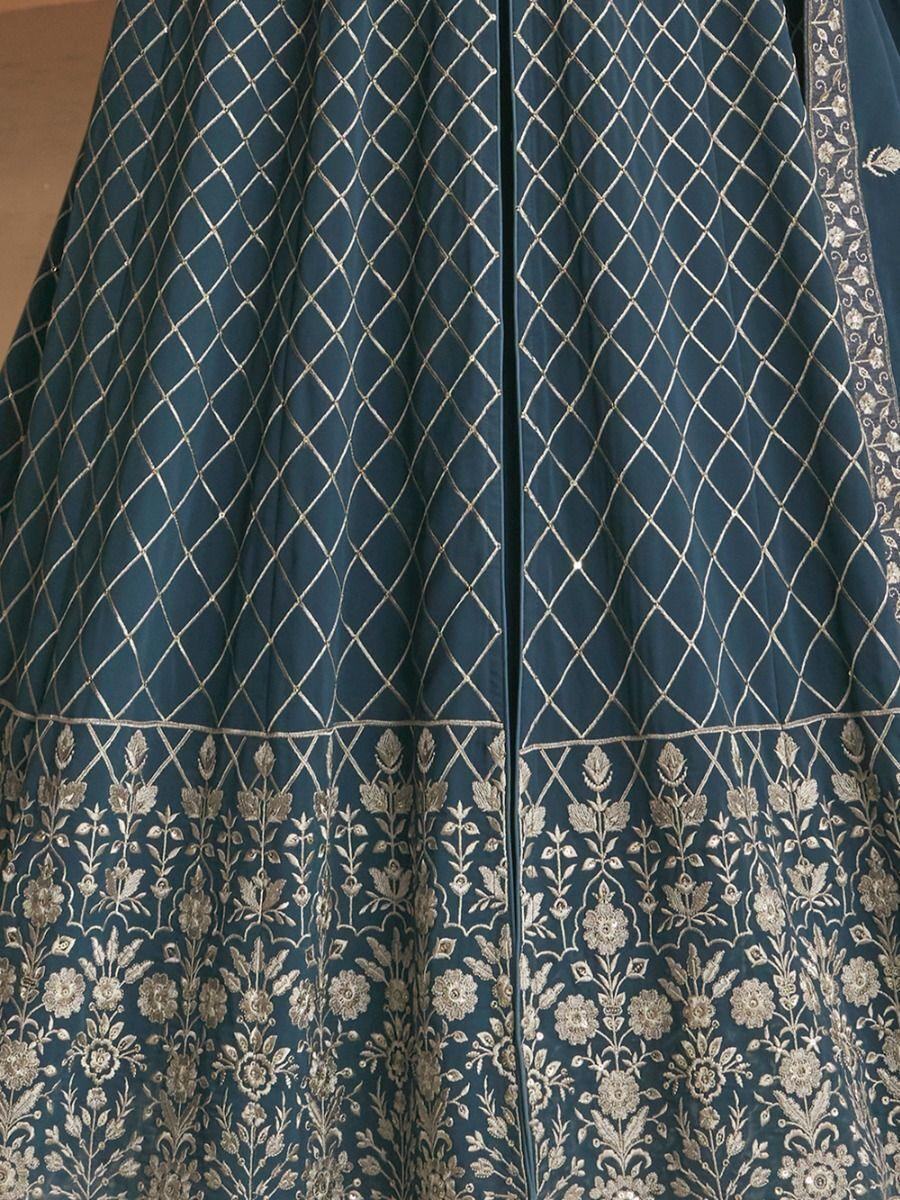 Mesmerizing Navy Blue Embroidered Georgette Traditional Gown