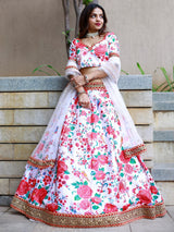 Mesmerizing Off White Floral Printed Art Silk Sangeet Wear Lehenga Choli