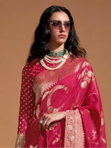 Mesmerizing Pink Zari Weaving Silk Wedding Saree With Blouse