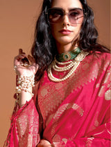 Mesmerizing Pink Zari Weaving Silk Wedding Saree With Blouse