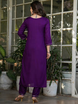 Mesmerizing Wine Rayon Thread Work Festive Wear Pant Suit With Printed Dupatta