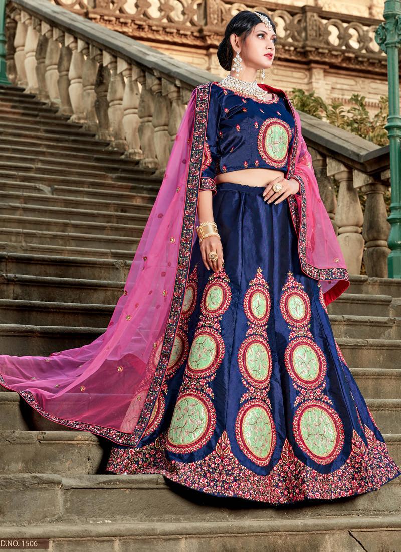 Midnight Blue Colored Heavily Drape Lehenga Choli