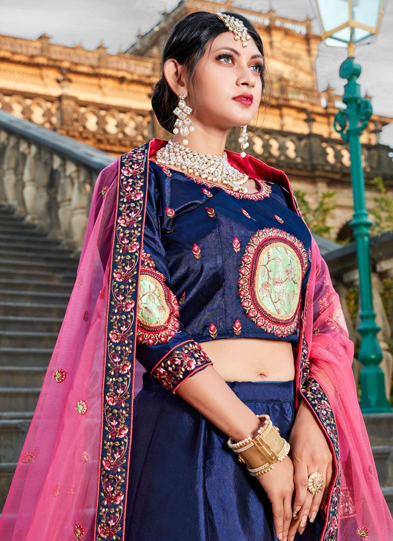 Midnight Blue Colored Heavily Drape Lehenga Choli