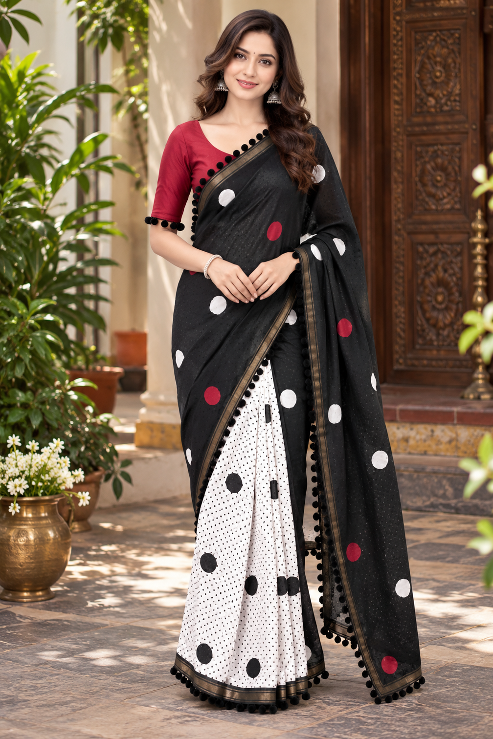 Midnight Grace Black Mul Cotton Saree