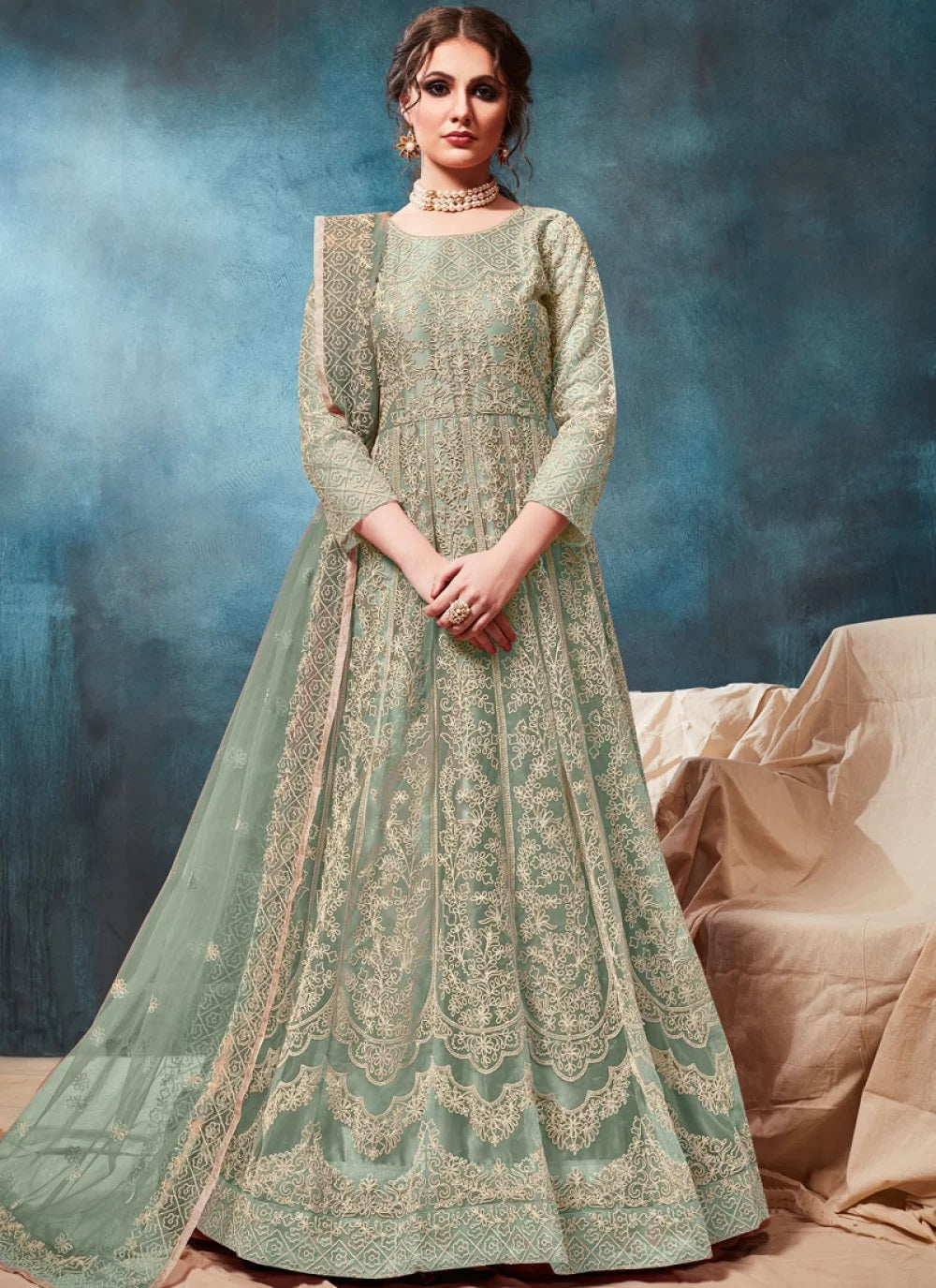 Mint green anarkali dress for wedding