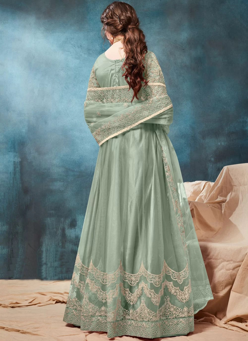 Mint green anarkali dress for wedding