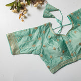 Mint Green Golden Embroidered Vibrant Silk Blouse with Sequins