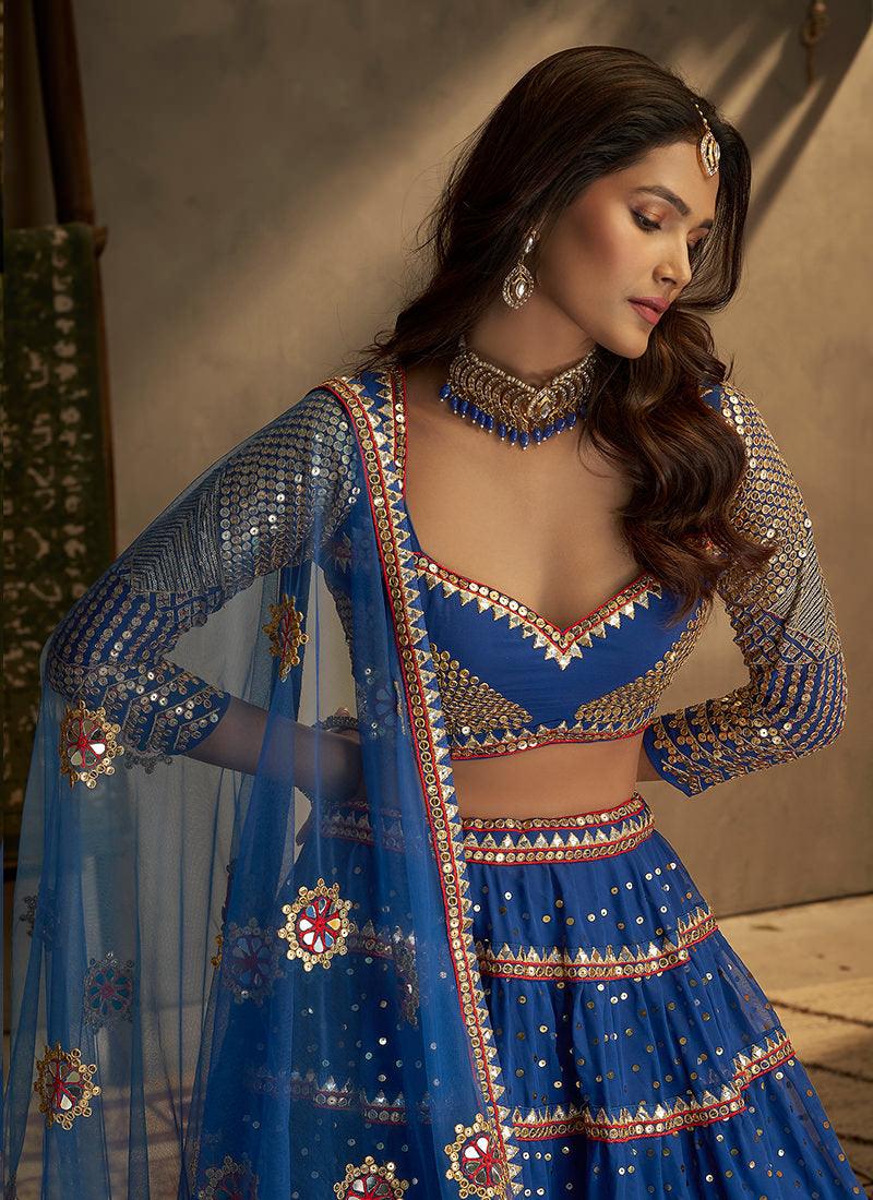 Mirror Work Royal Blue Lehenga Skirt