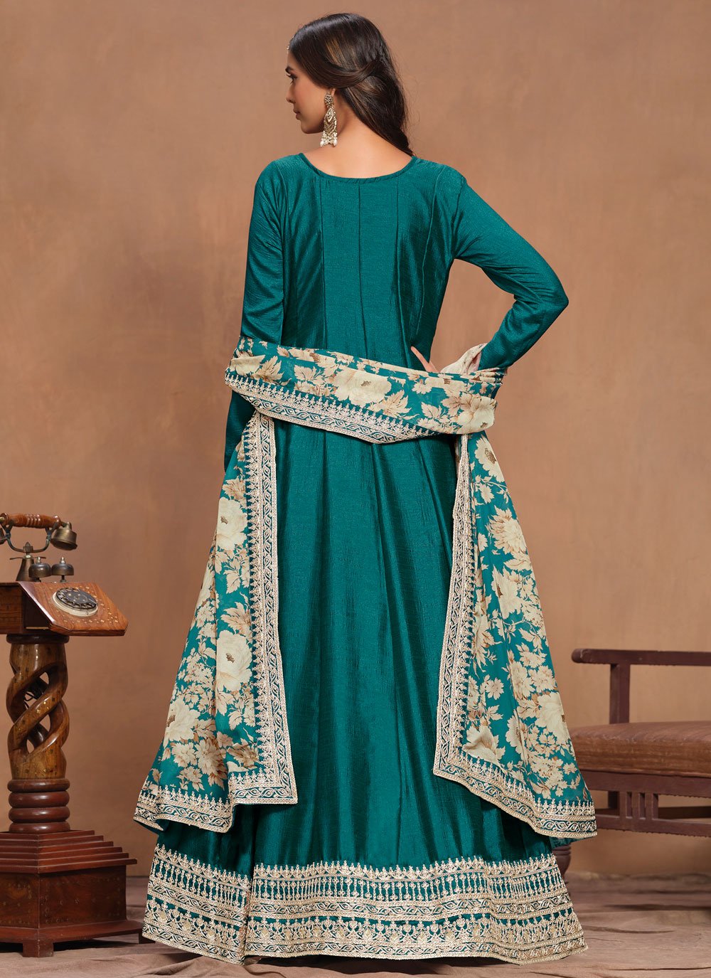 Morpeach art silk embroidered ethnic anarkali gown with organza dupatta