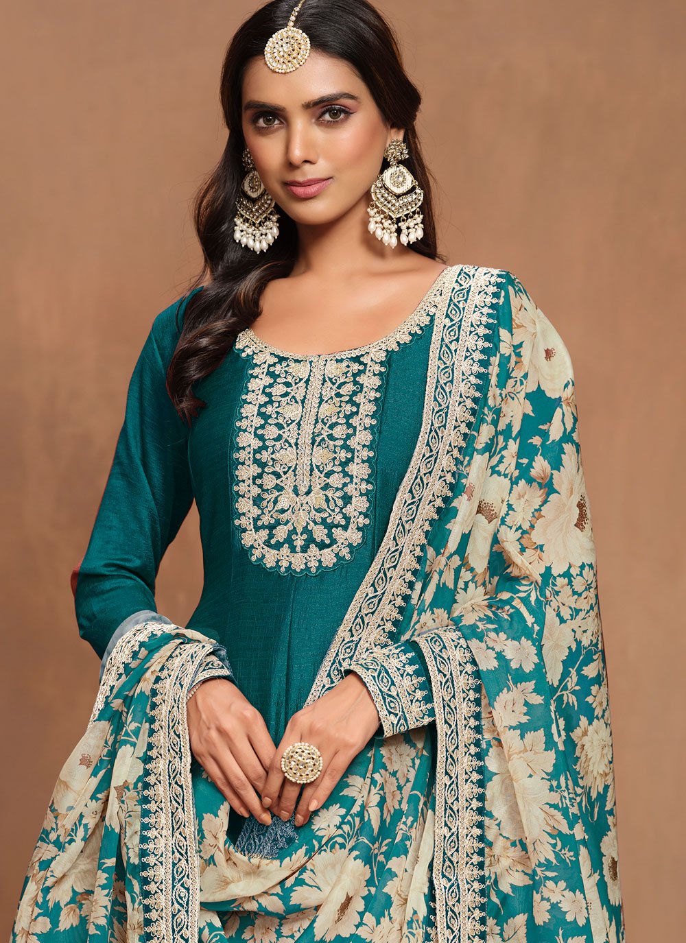 Morpeach art silk embroidered ethnic anarkali gown with organza dupatta