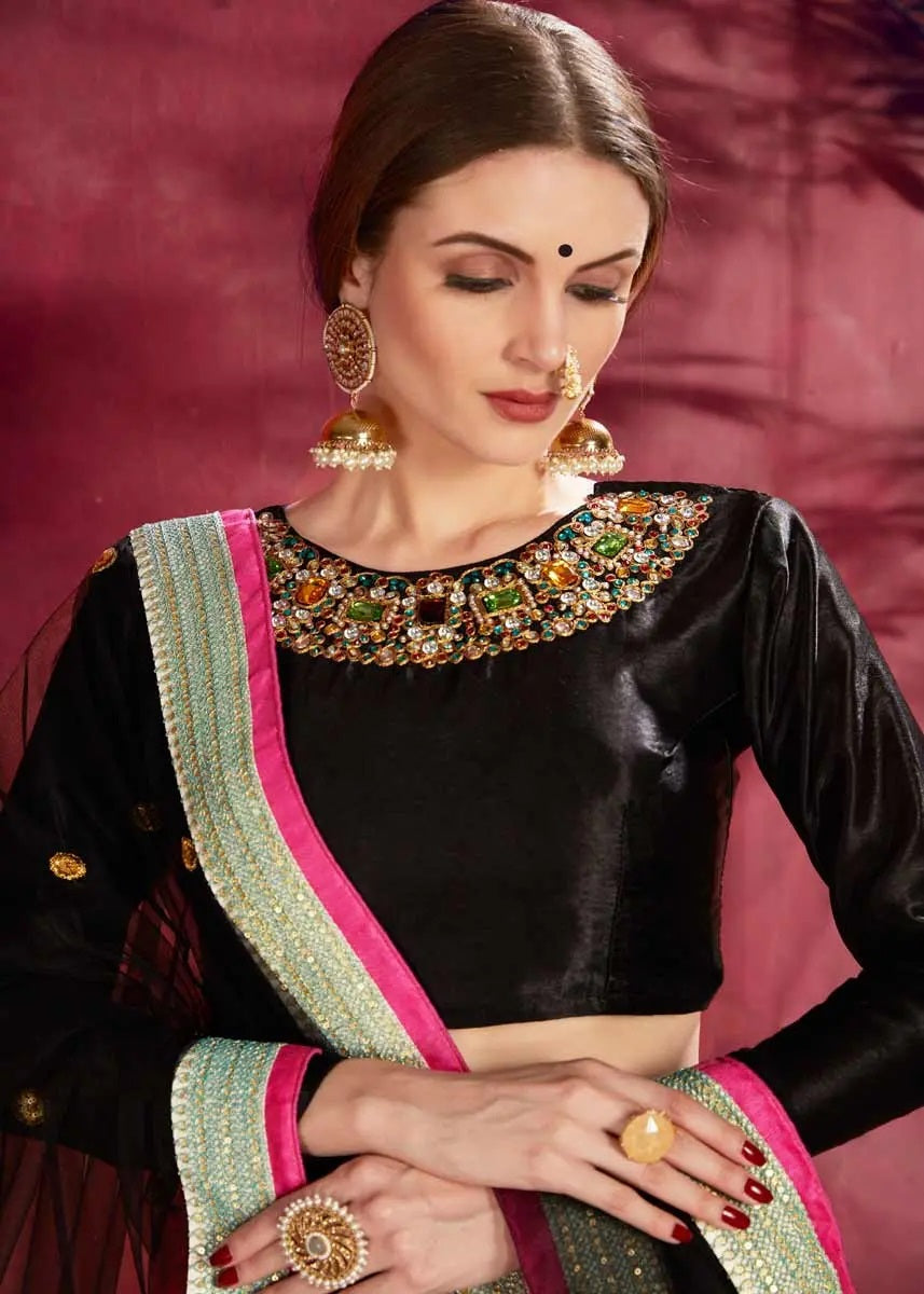 Multi color silk party wear lehenga