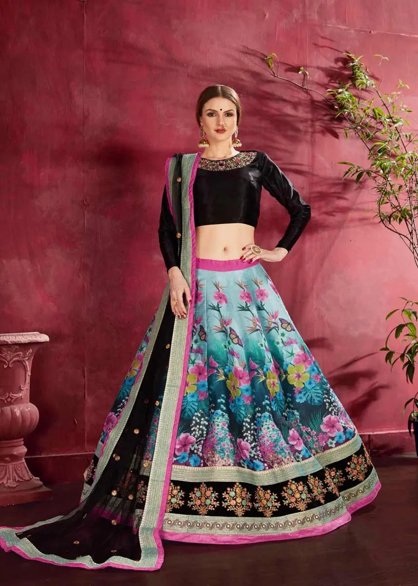 Multi color silk party wear lehenga