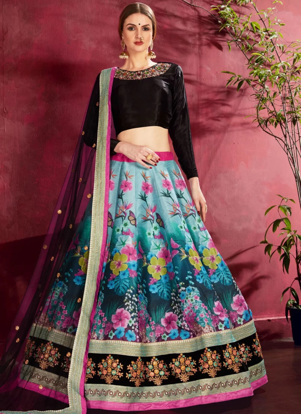 Multi color bangalori silk party wear lehenga