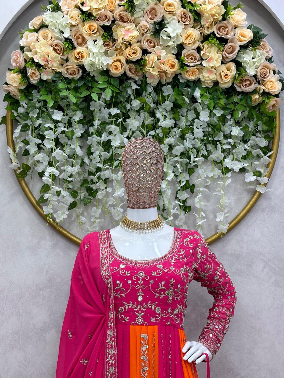 Multi Color Designer Fox Georgette Anarkali Set with Diamond Embroidery & Dupatta