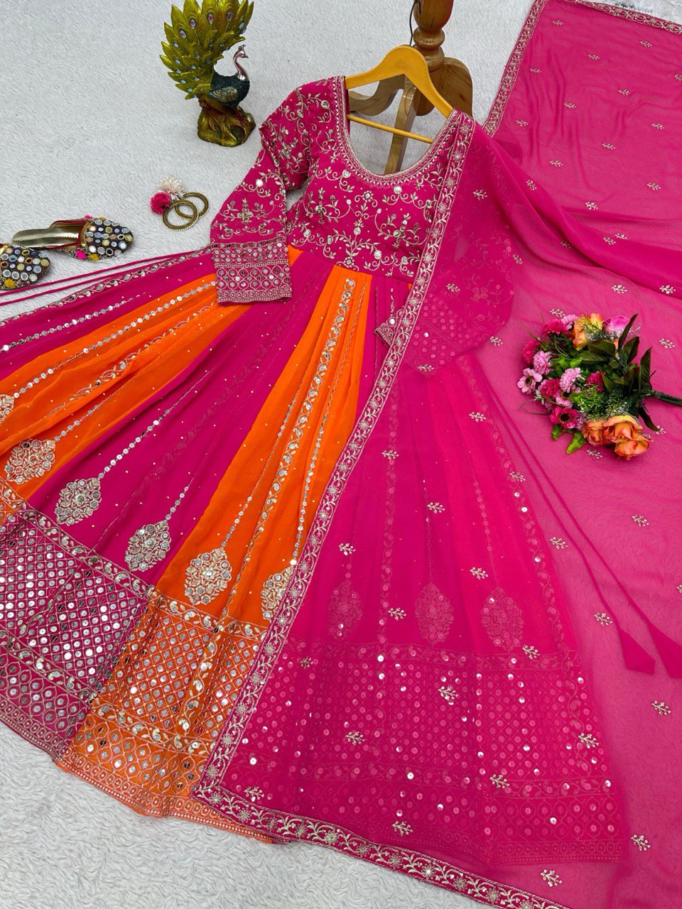 Multi Color Designer Fox Georgette Anarkali Set with Diamond Embroidery & Dupatta