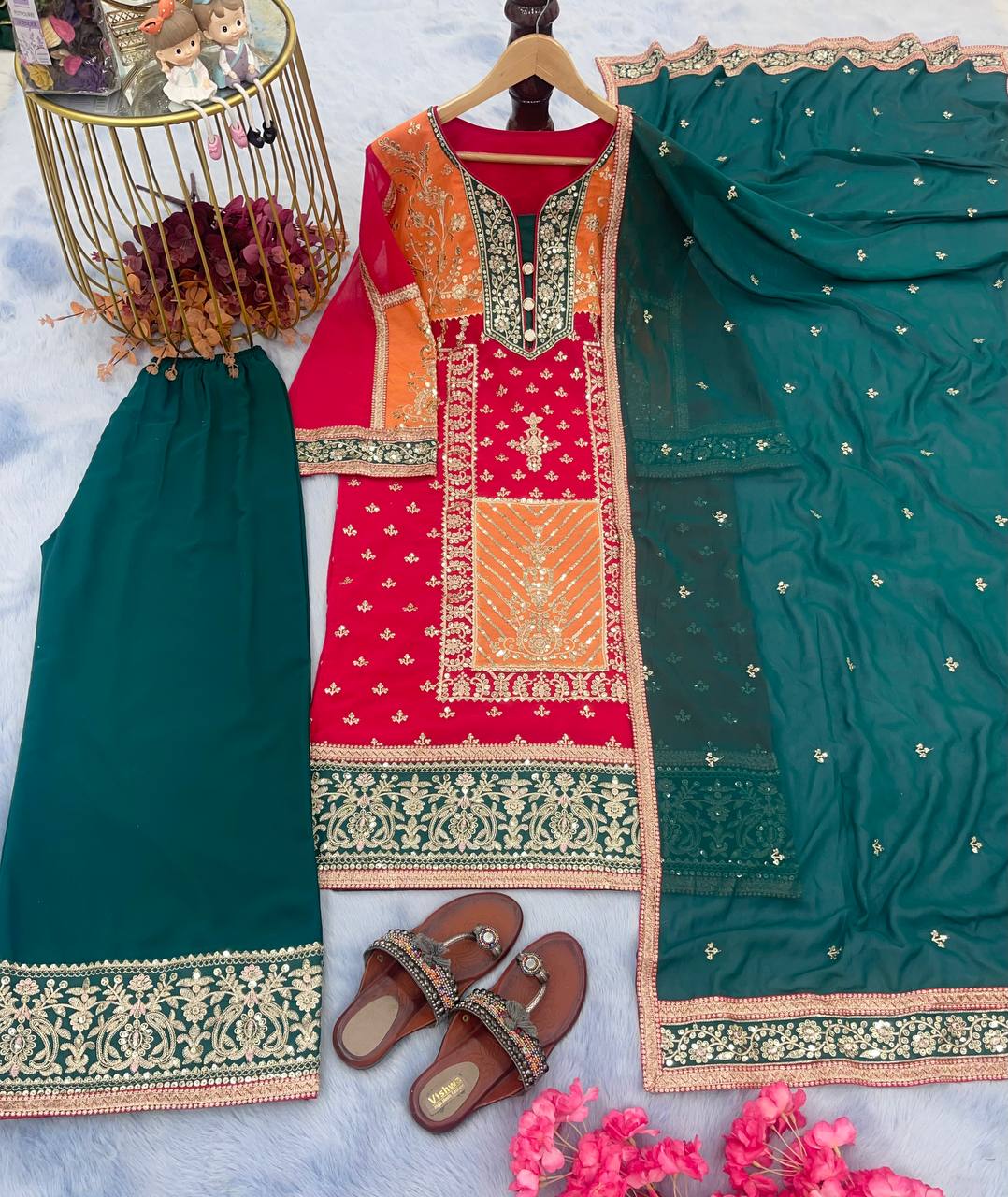 Multi-Color Designer Premium Readymade Top, Palazzo & Dupatta Collection