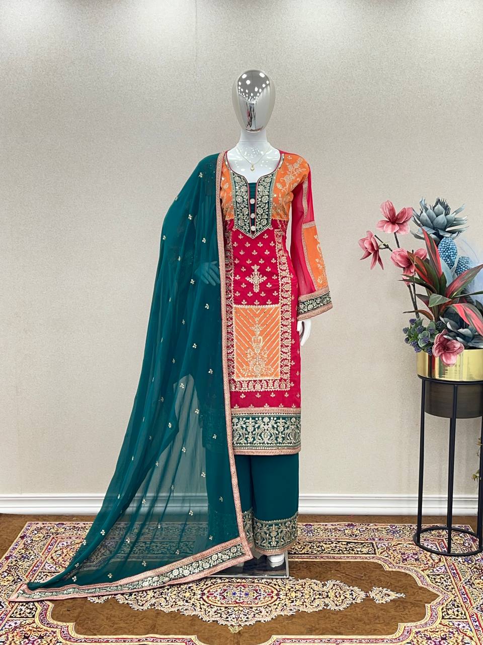 Multi-Color Designer Premium Readymade Top, Palazzo & Dupatta Collection