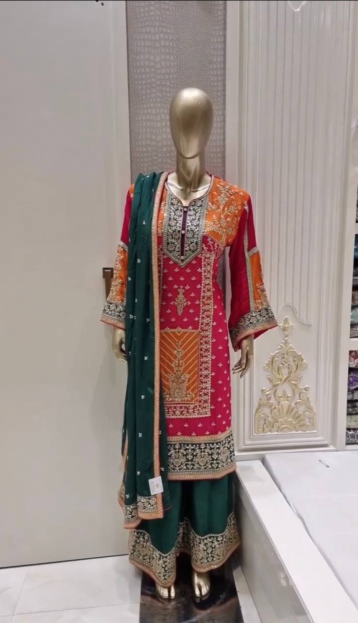 Multi-Color Designer Premium Readymade Top, Palazzo & Dupatta Collection