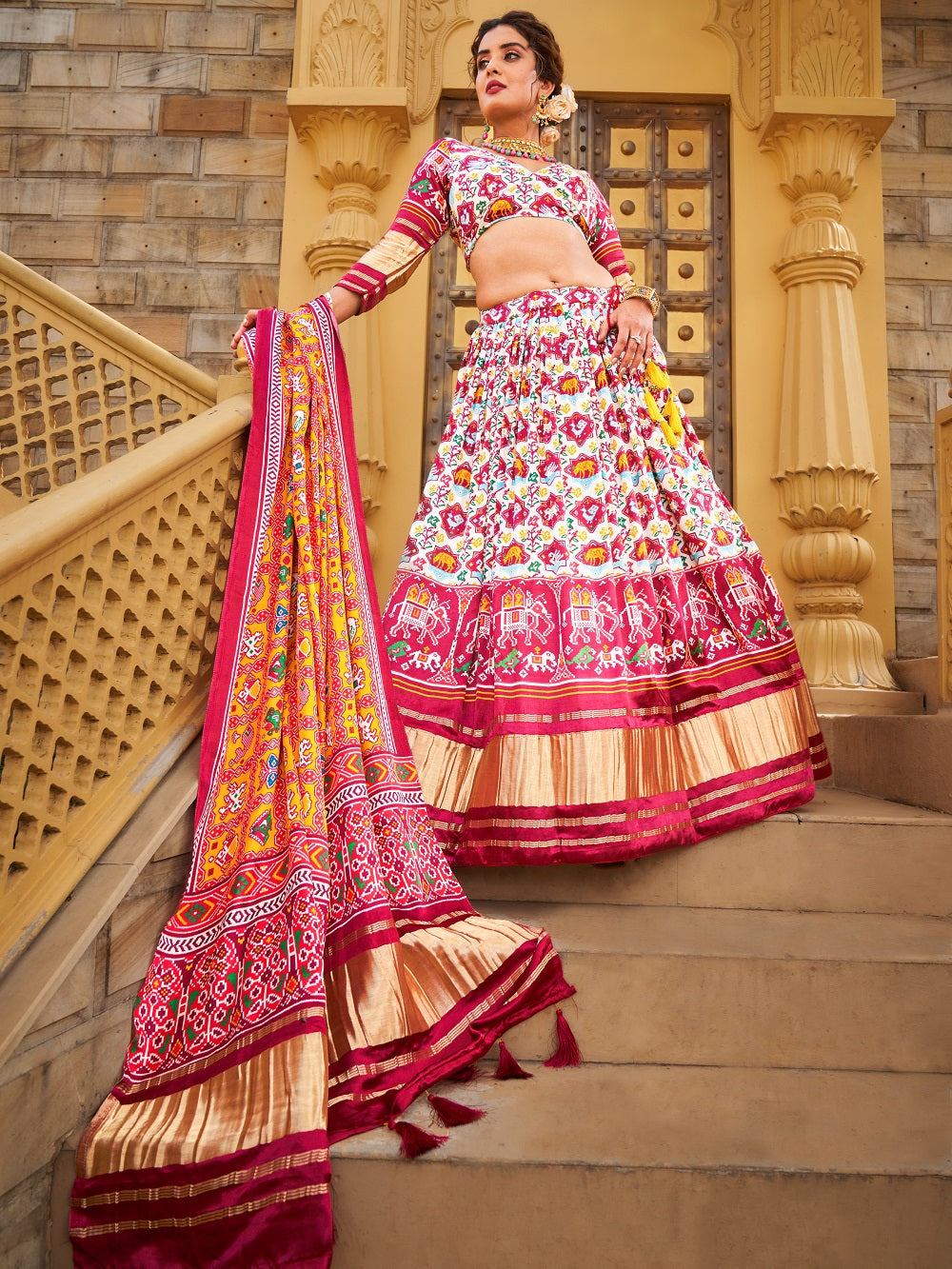 Multi Color Digital Printed gaji Silk Lehenga