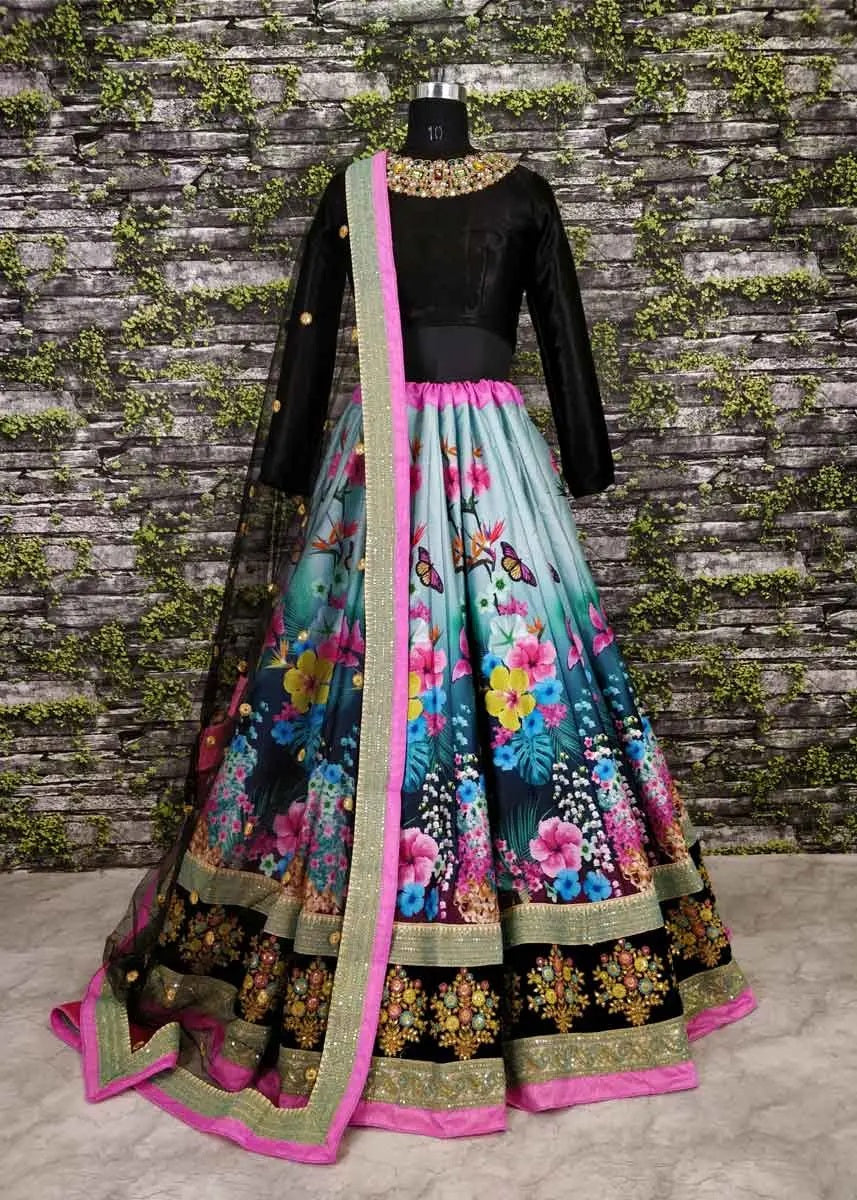 Multi color silk party wear lehenga