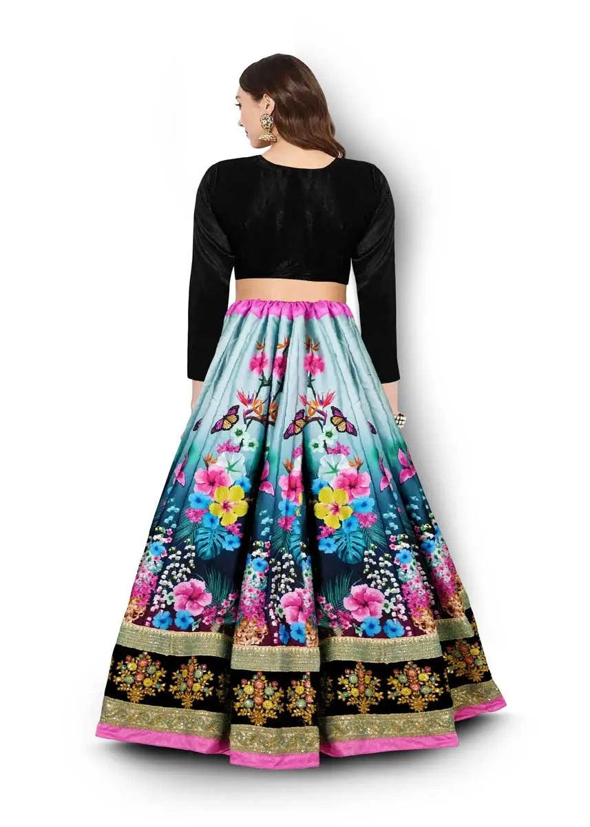 Multi color silk party wear lehenga