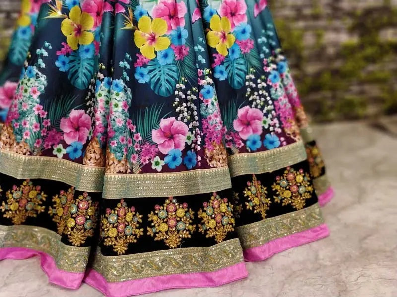 Multi color silk party wear lehenga