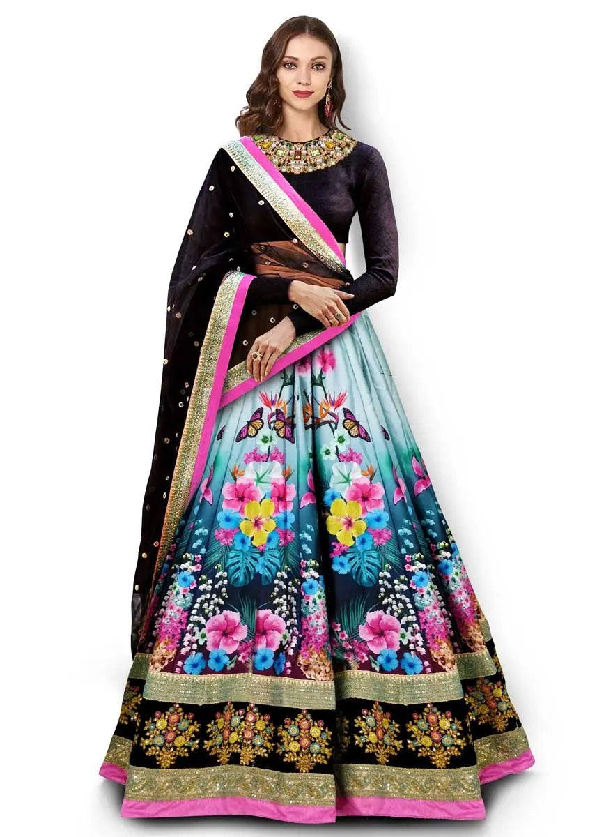 Multi color silk party wear lehenga