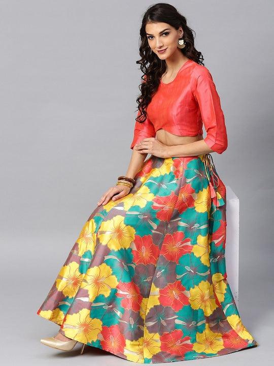 multi color Silk printed kalidar lehenga choli