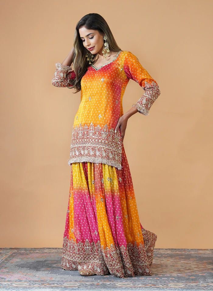 Multi colour Elegant Chinon Silk Ensemble – Exquisite Real Mirror Work