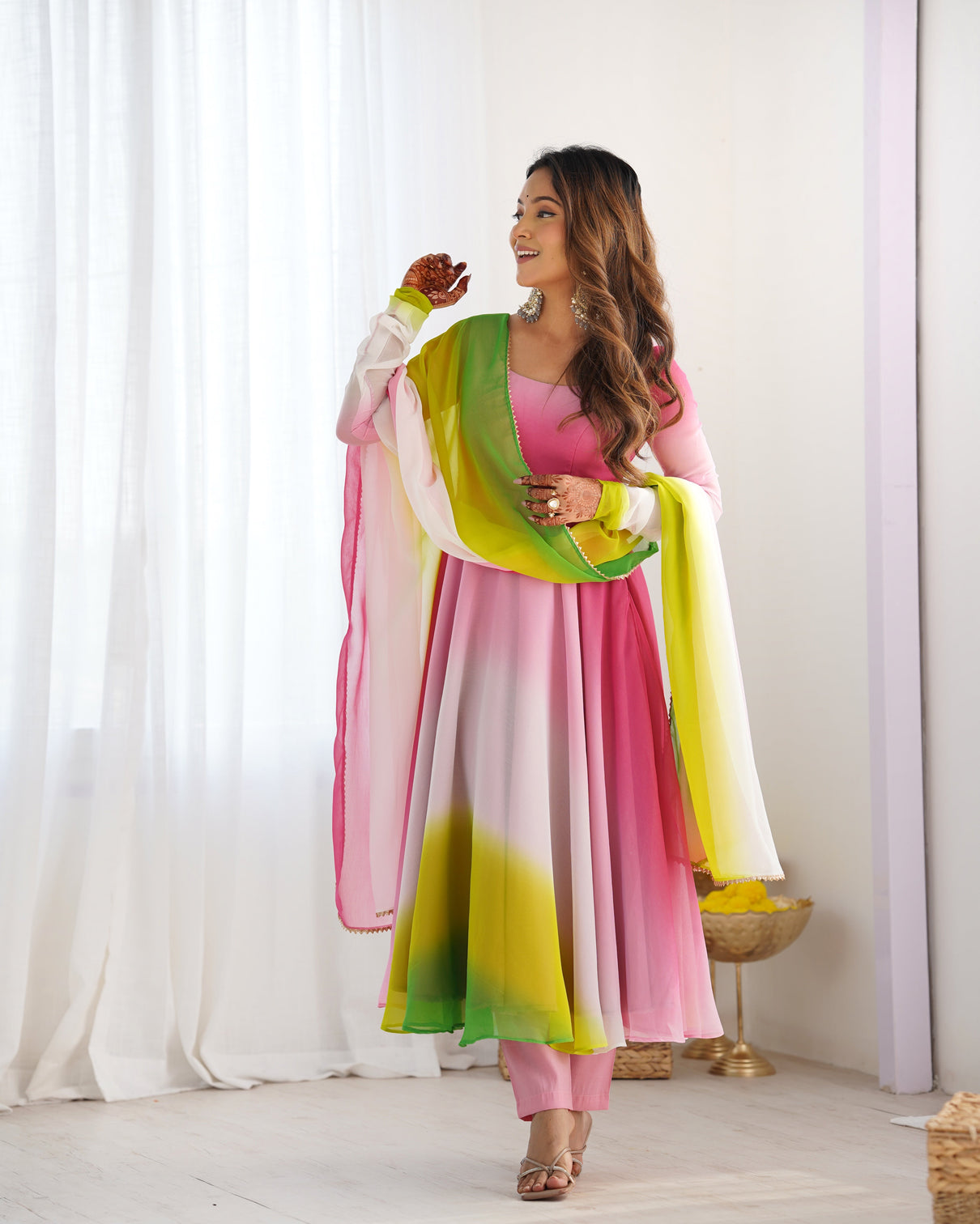 Multi Colour Elegant Colorful Fox Georgette Anarkali Set – Perfect for Festive & Wedding Wear