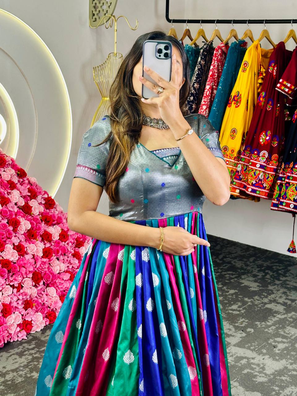 Multi Colour Feel the Love – Elegant Dola Silk Jacquard Weaving Gown