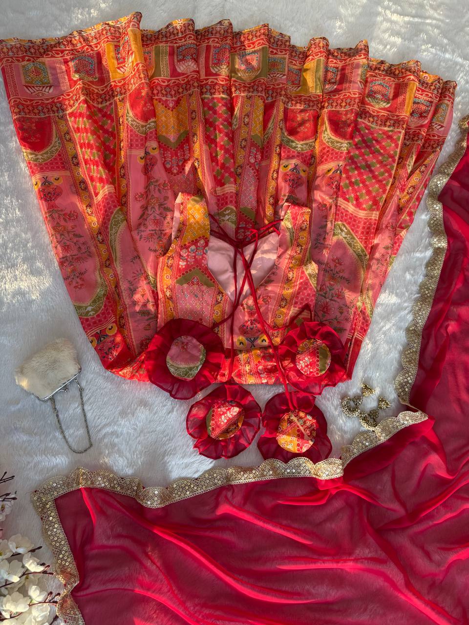 Multi Colour Premium Jimmy Organza Silk Digital Printed Anarkali Gown with Designer Georgette Dupatta