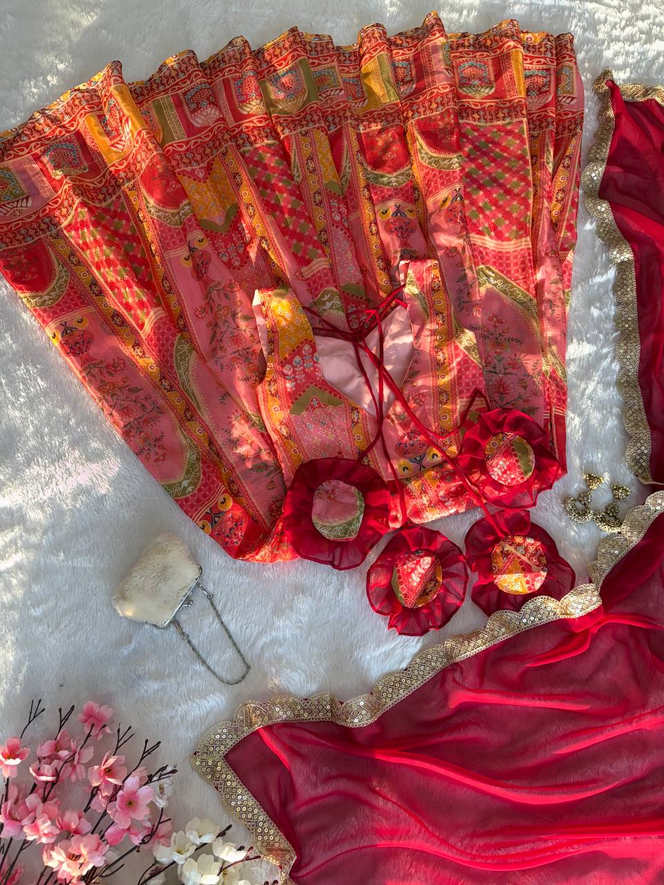 Multi Colour Premium Jimmy Organza Silk Digital Printed Anarkali Gown with Designer Georgette Dupatta