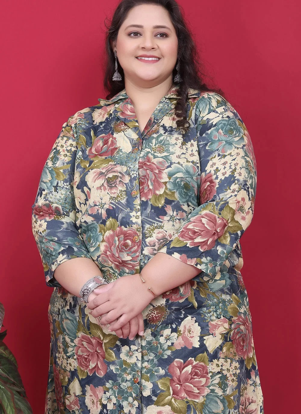 Trendy multicolor plus size kurti pant set in premium rayon with pockets