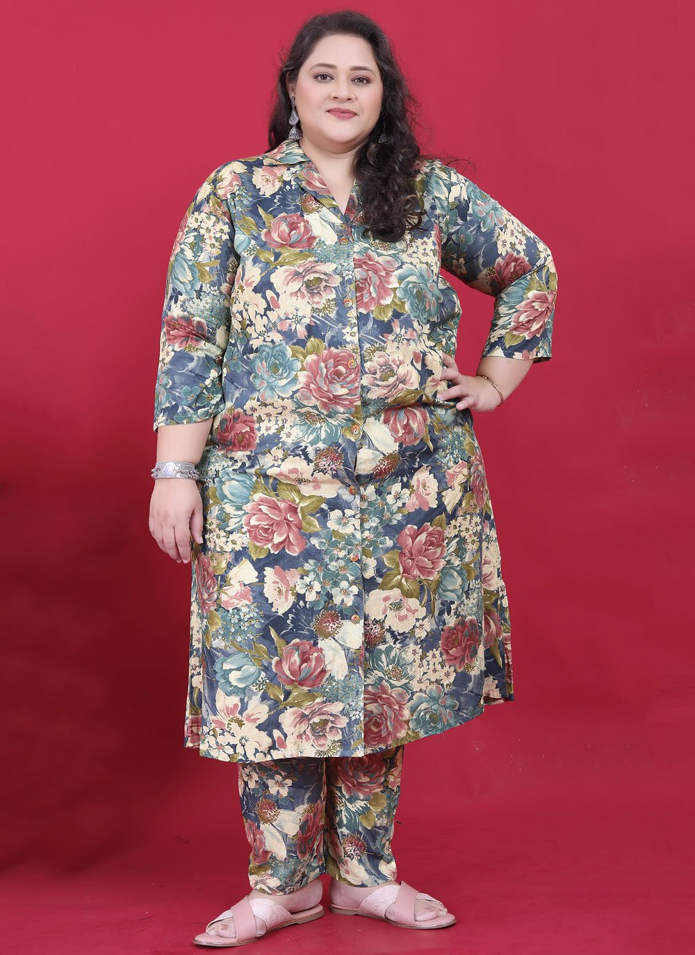 Trendy multicolor plus size kurti pant set in premium rayon with pockets