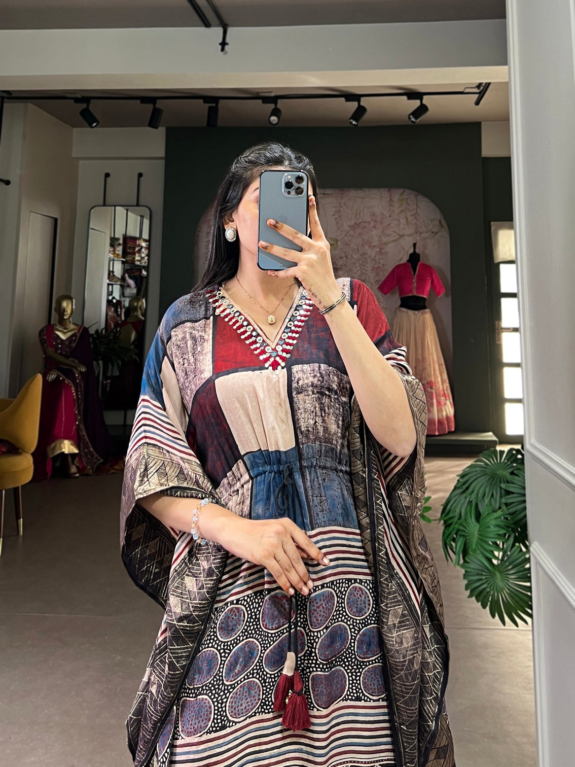 Multi Elegant Pure Viscose Handwork Kaftan with Zari Border