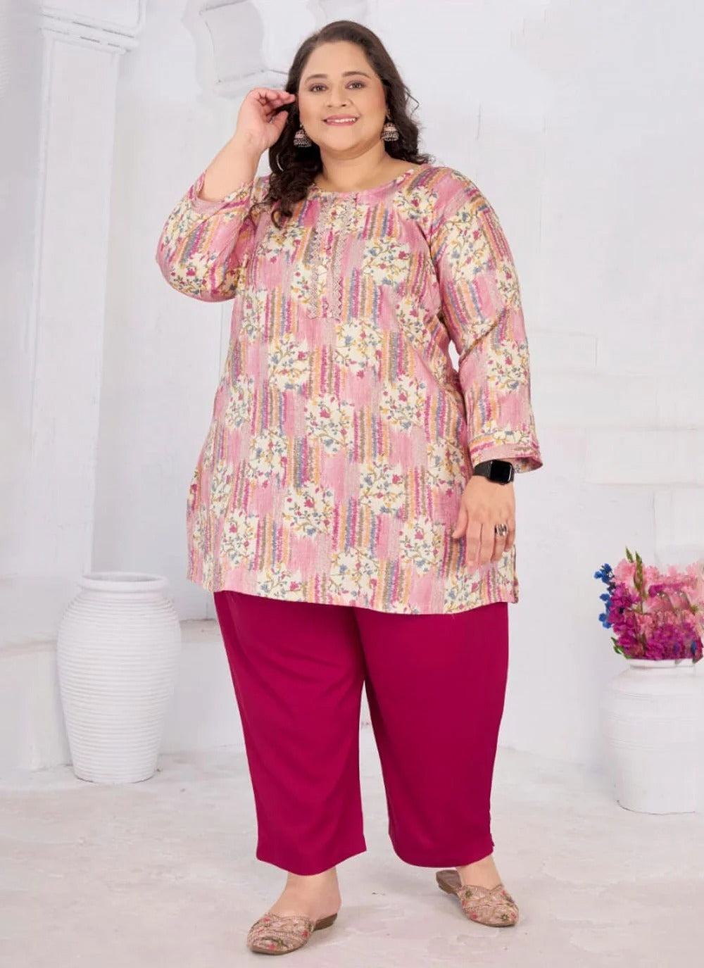 Multi color plus size printed kurti for women in riyon slub fabric