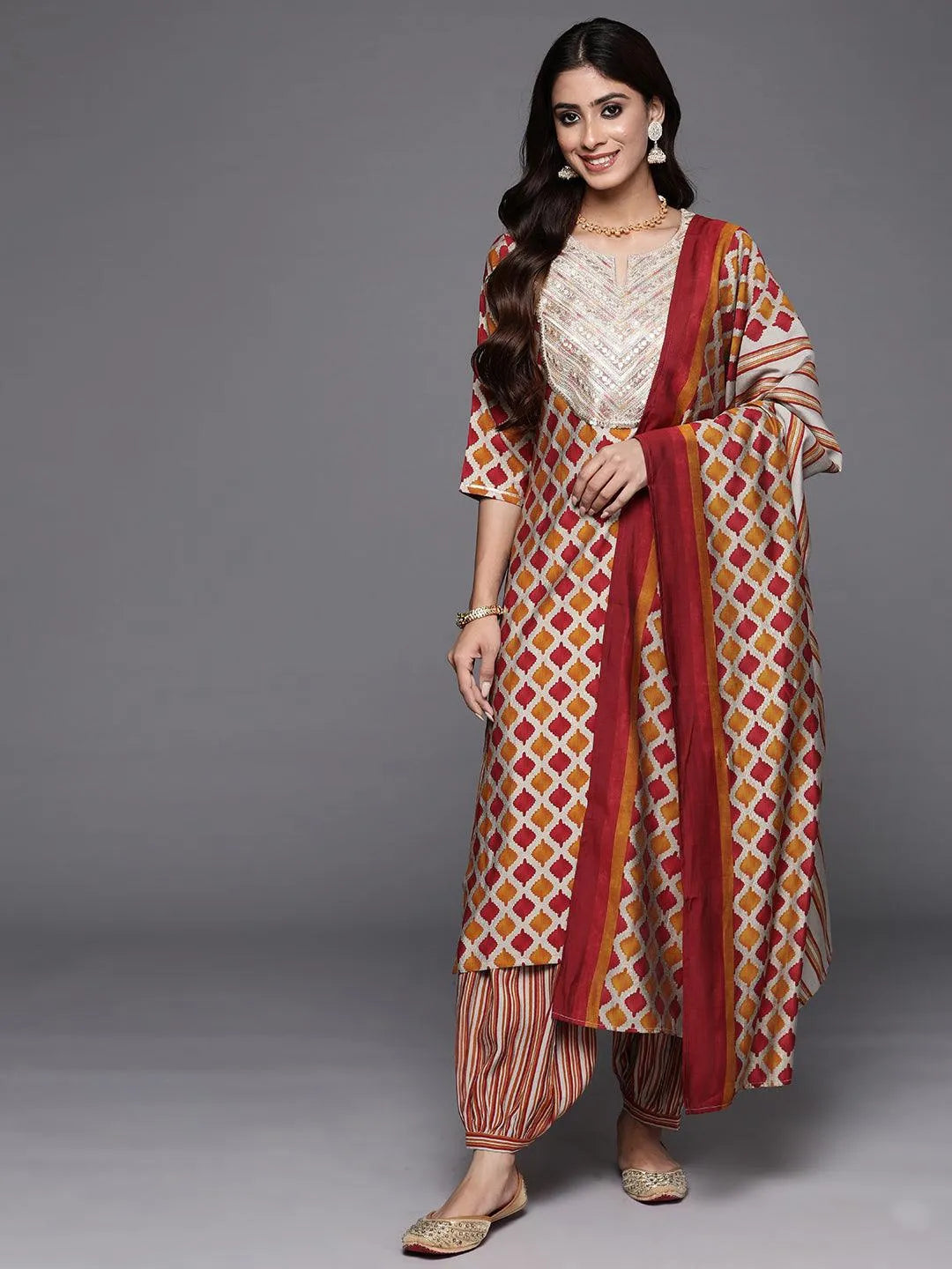 Mameraa Multicoloured Printed Straight Suit With Dupatta