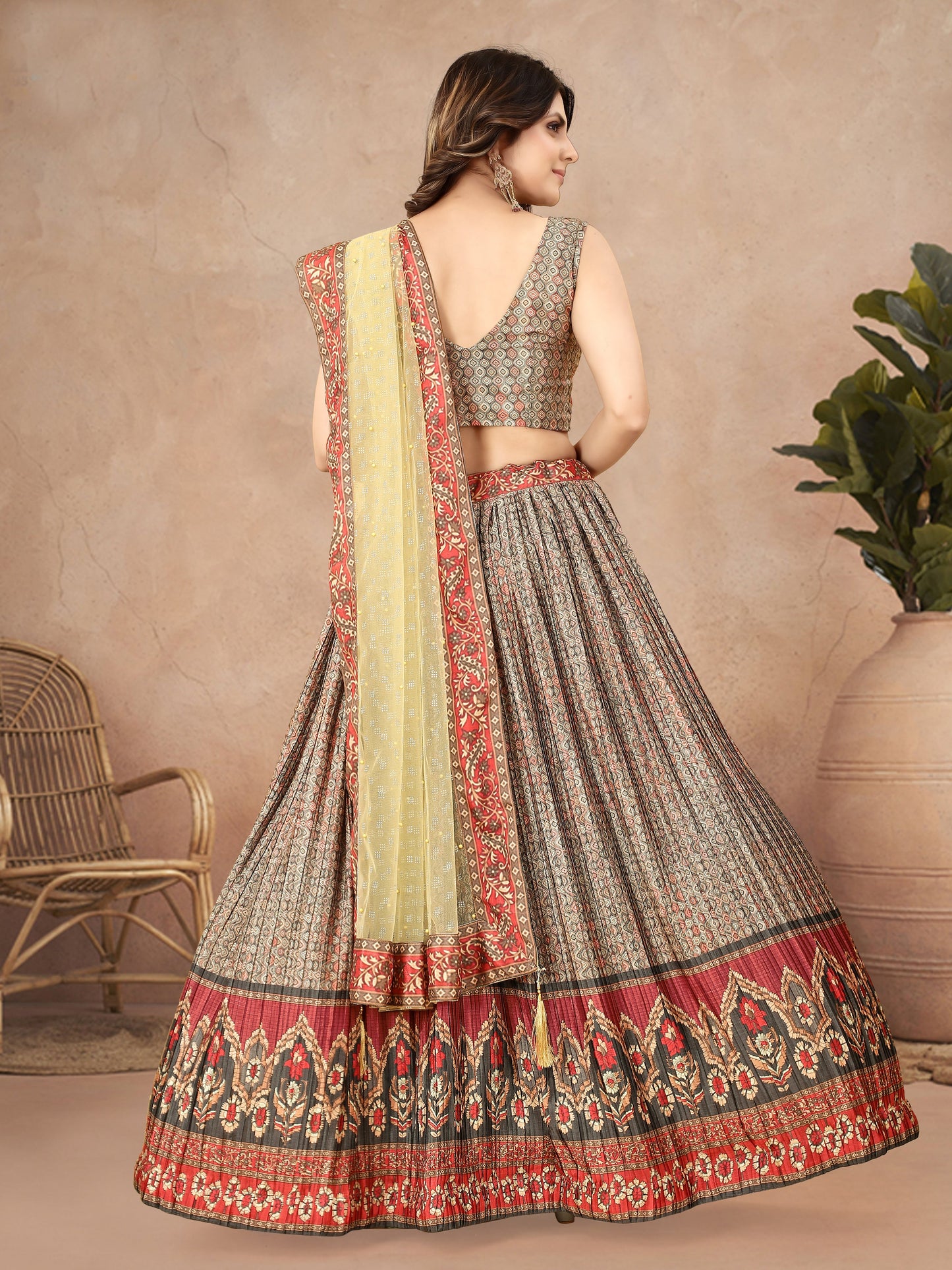 Multicolor Ajrakh Printed Leheng Choli