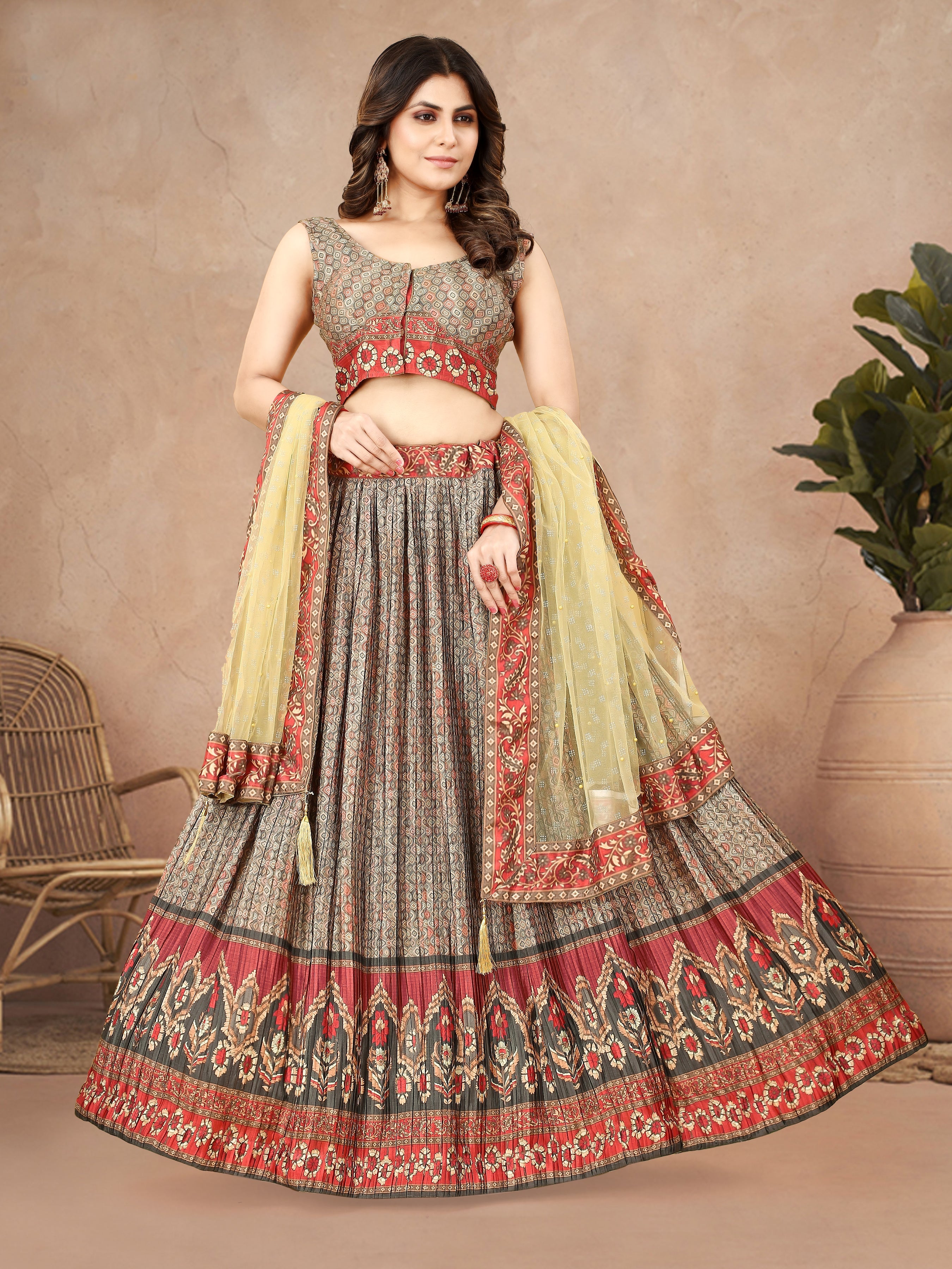 Multicolor Ajrakh Printed Leheng Choli